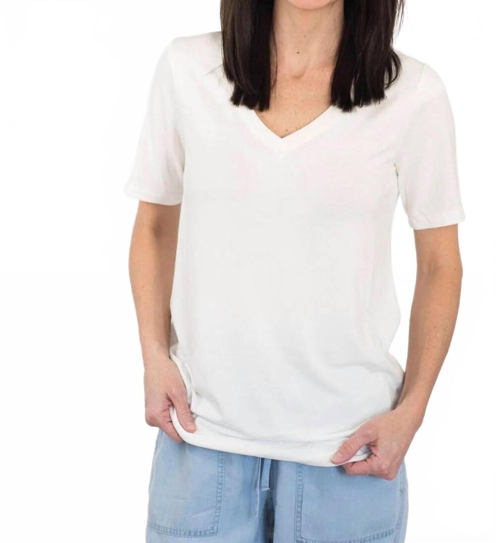 NEW ZENANA becca v-neck tee in ivory